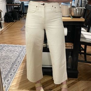 Wide leg raw edge jeans